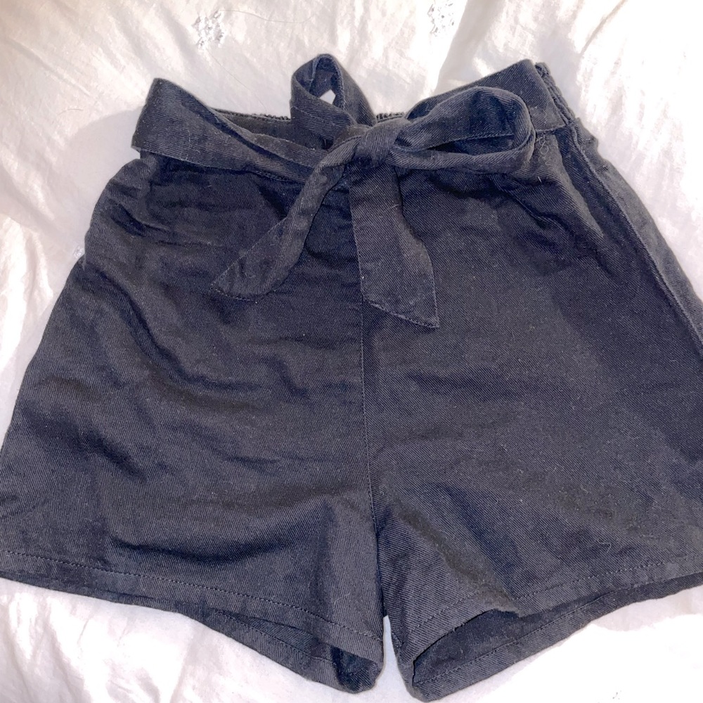 ASOS Black High Waisted shorts with tie in front